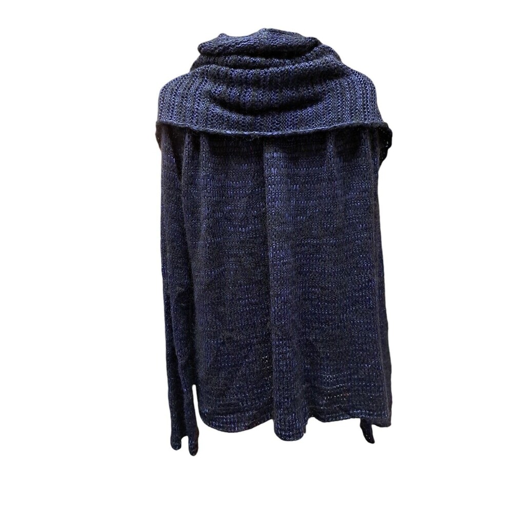Giorgio Armani Cardigan Sweater Blue Black Womens 46 Open Waterfall Preppy Italy - Picture 3 of 12
